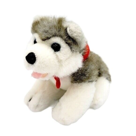 2/$15 Build a Bear Wolf Plush Gray Ivory 8" Red Bandana Husky Dog Stuffed Animal - Picture 1 of 9